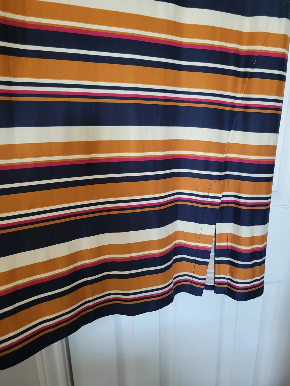 Monteau Striped Midi Dress in Navy, Mustard & Cream